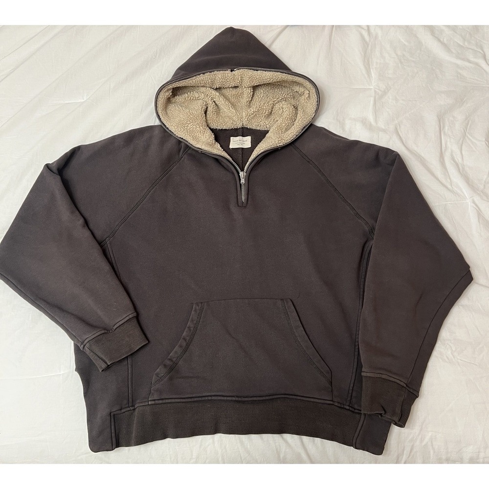 Fear‎ of God Fourth Collection Sherpa Zip Hoodie Jacket Brown Size L USA
